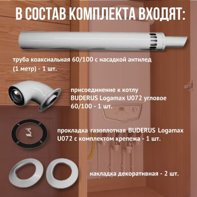 Дымоход для котла BUDERUS Logamax U072 любой мощности, комплект антилед (Китай) (DYMlogU072)